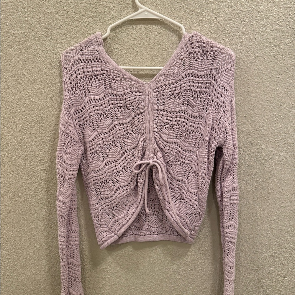 Lavender Knit Sweater with Tie Front